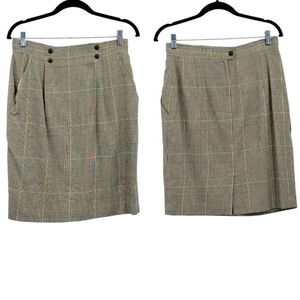 Vintage 80's OBR Skirt Tea Length‎ Pencil Glen Plaid Yellow S Academia Clueless